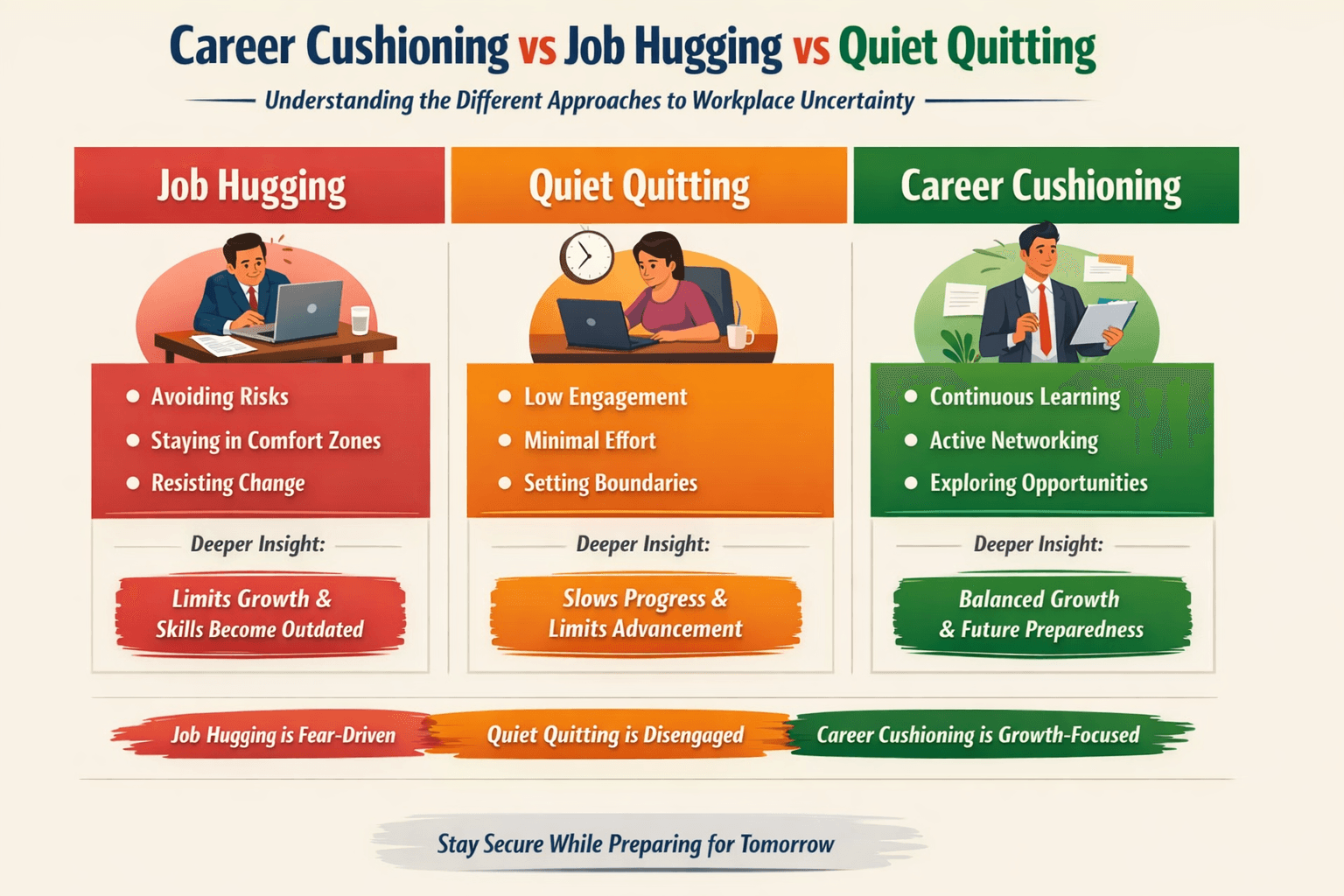 Career Cushioning vs Job Hugging vs Quiet Quitting