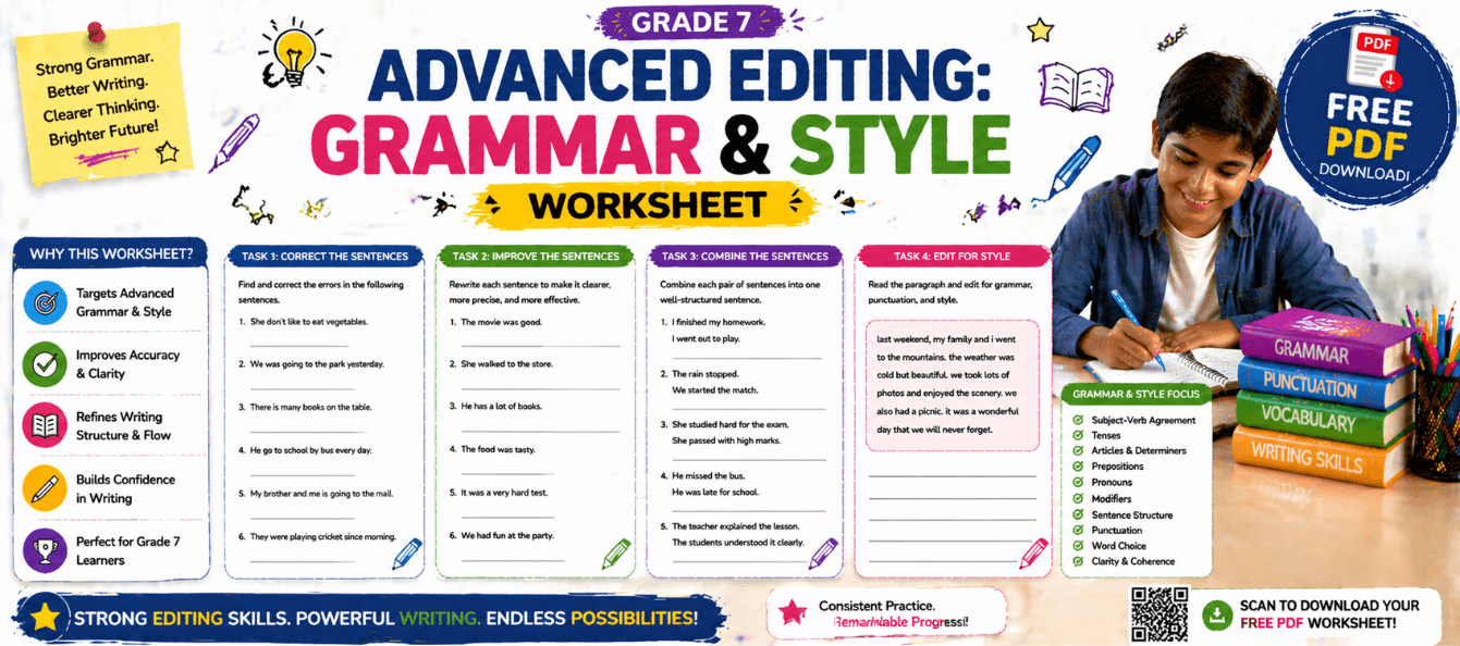 Advanced Editing Grade 7 Grammar & Style Worksheet [Printable PDF].png