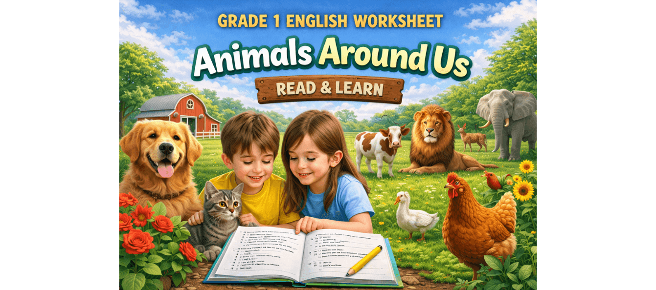 Animals Around Us Reading Worksheet for Grade 1 With Answers.png