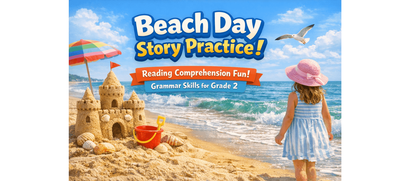 Beach Day Story Practice – English Worksheet for Grade 2.png