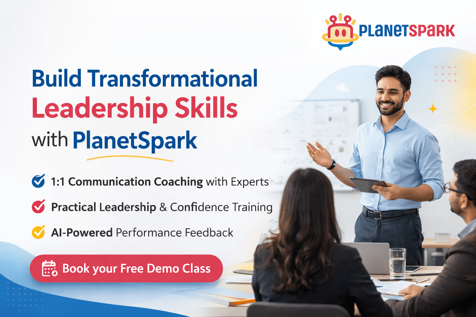 PlanetSpark transformational leadership coaching demo class banner with Indian professionals