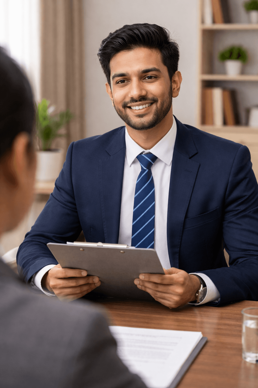 Confident professional in interview