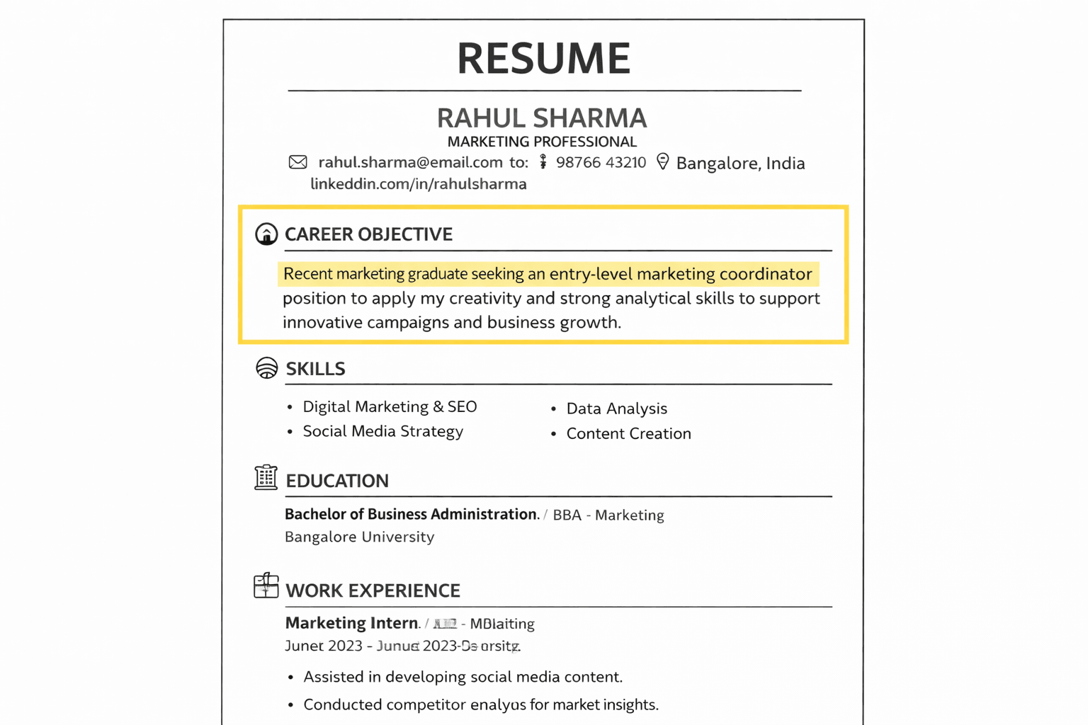 resume layout of career objective example for confidence