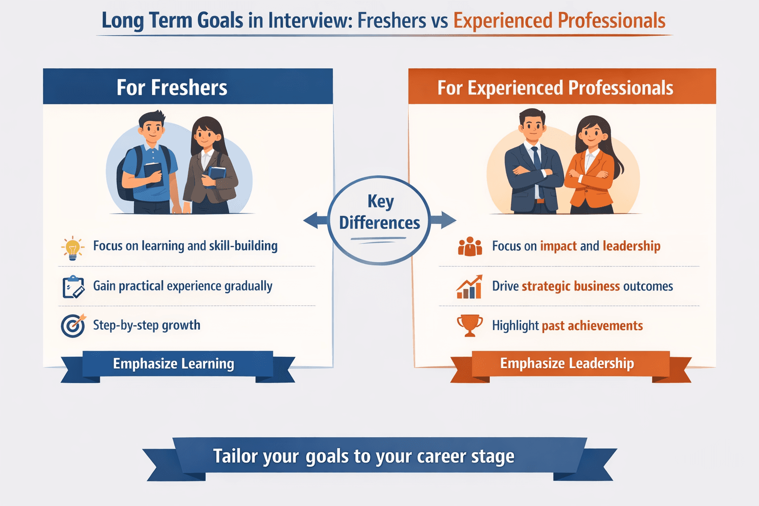 Key differences explained between long term goals for fresher and experienced professionals