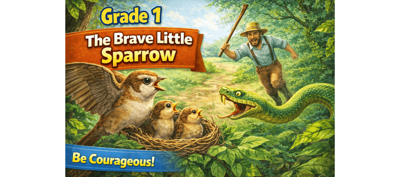 Class 1 English Reading Exercises Brave Sparrow Story PDF.png