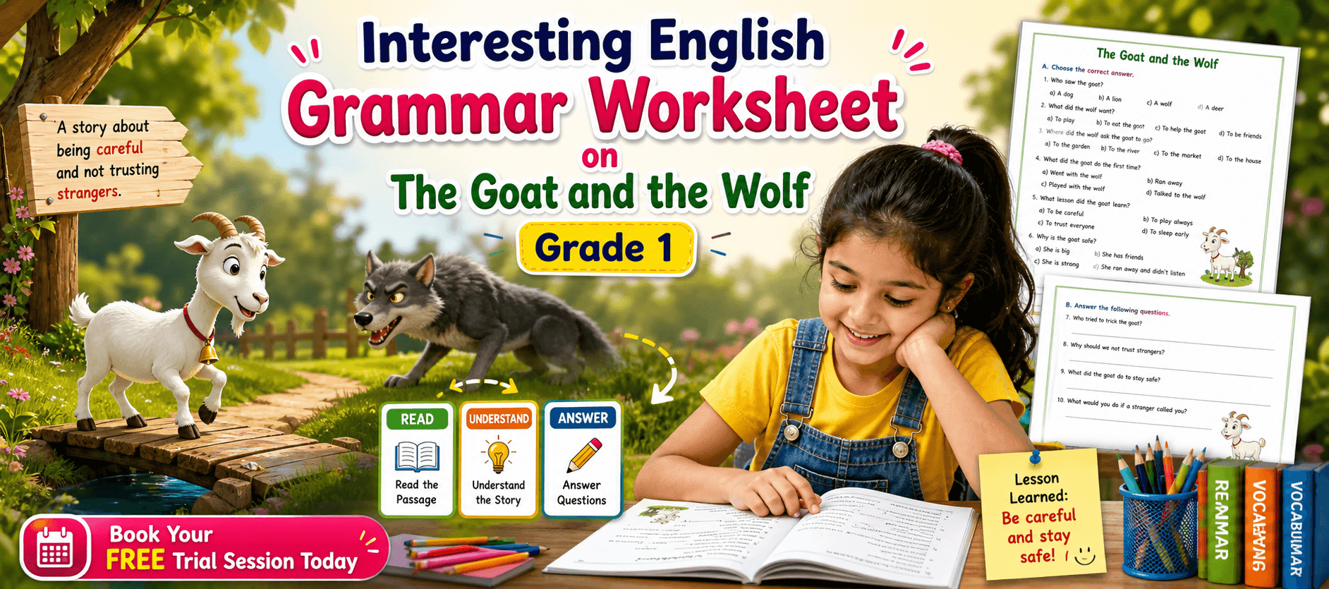 Class 1 English Reading Passage on The Goat and the Wolf PDF.png