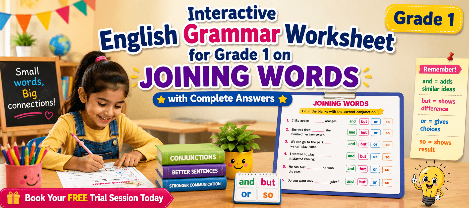Class 1 Joining Words Activities with Answers PDF.png