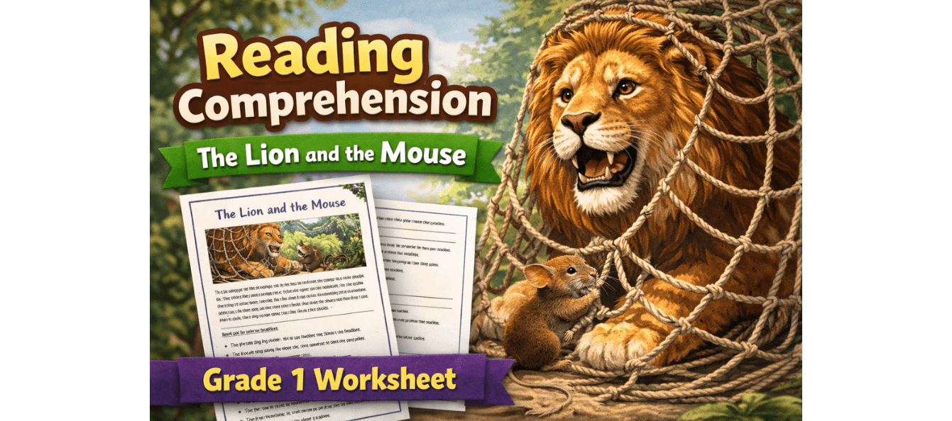 Class 1 Reading Practice Worksheet Lion and Mouse Free Download.png