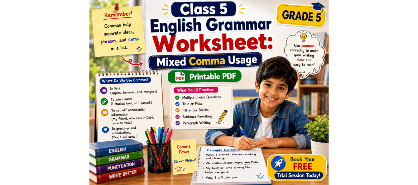 Class 5 English Grammar Worksheet Mixed Comma Usage [Printable PDF].png