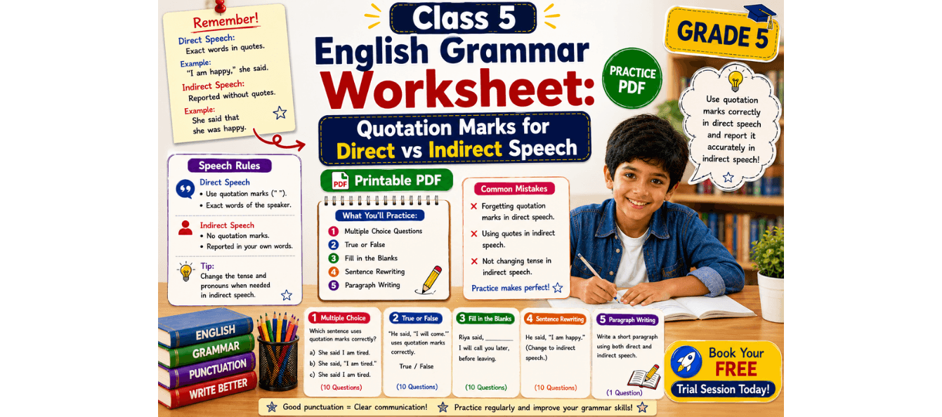 Class 5 English Grammar Worksheet Speech Quotation Marks [Practice PDF].png