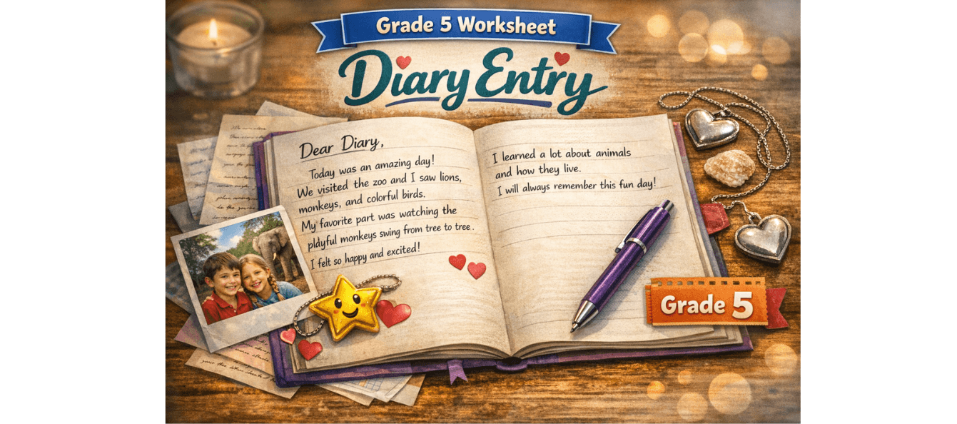Class 5 English Writing Worksheet Diary Entry Practice PDF.png
