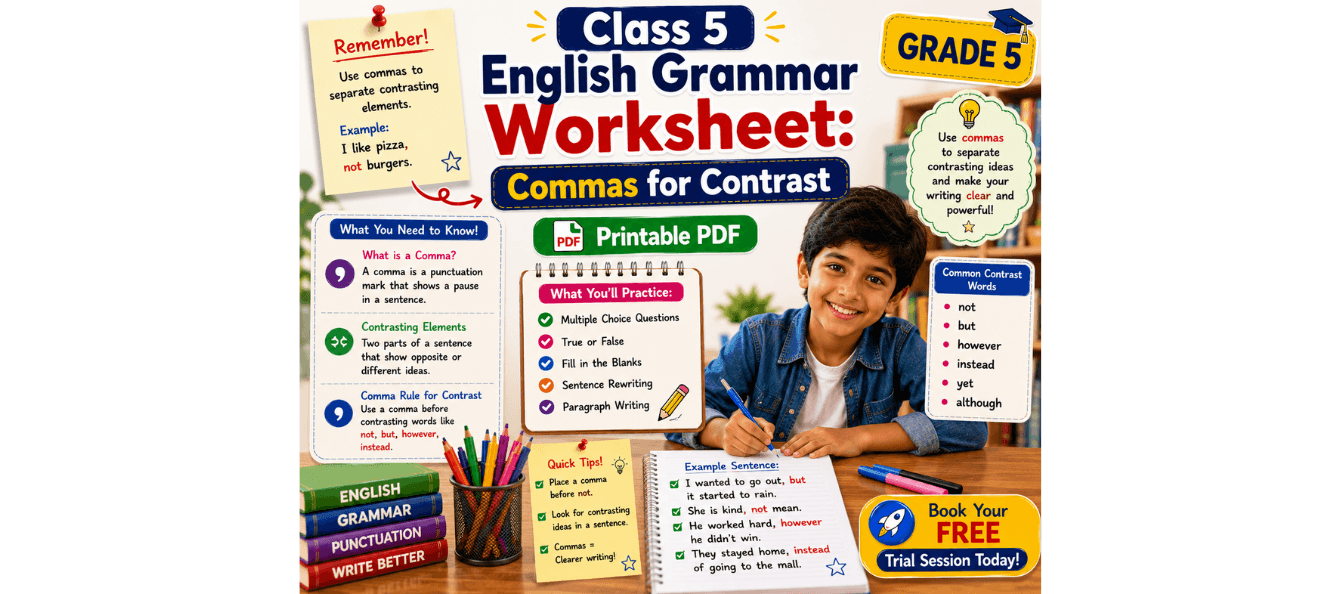 Class 5 Grammar Worksheet Commas for Contrast [Printable PDF].png