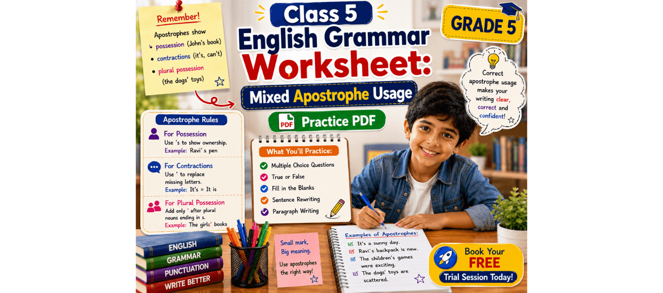 Class 5 Grammar Worksheet Mixed Apostrophe Usage Practice [Free PDF].png