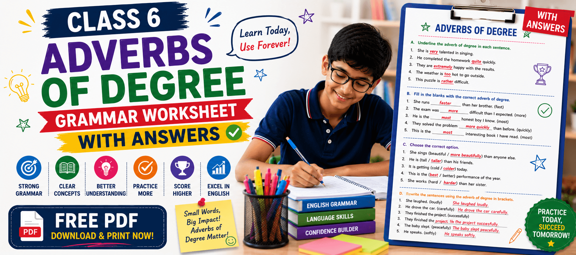 Class 6 Adverbs of Degree Grammar Worksheet [With Answers].png