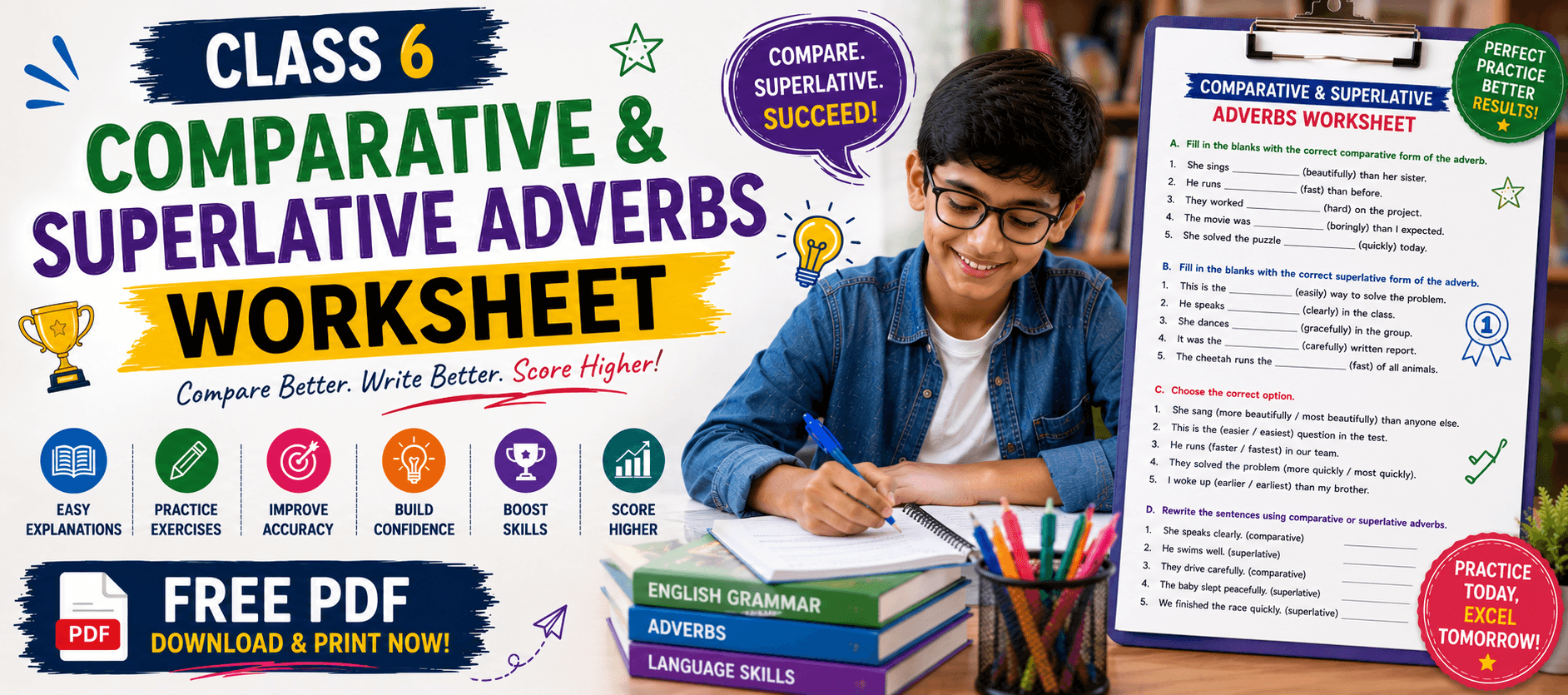 Class 6 Comparative & Superlative Adverbs Worksheet PDF.png