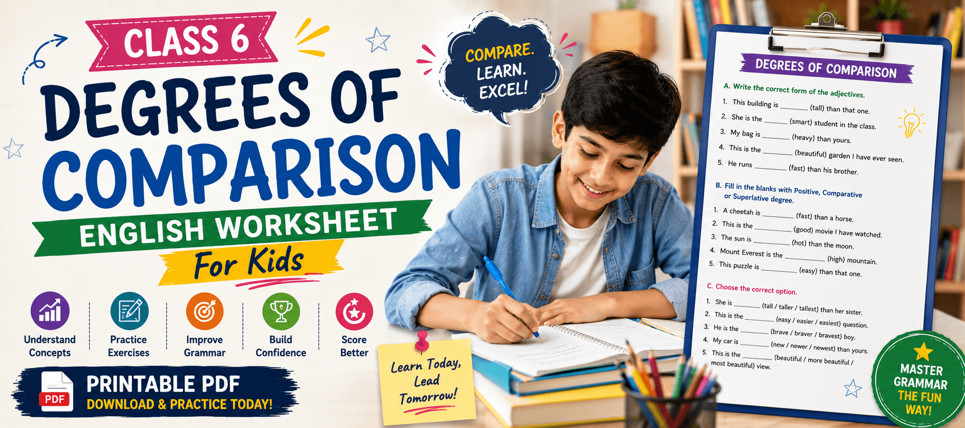 Class 6 Degrees of Comparison English Worksheet for Kids.png
