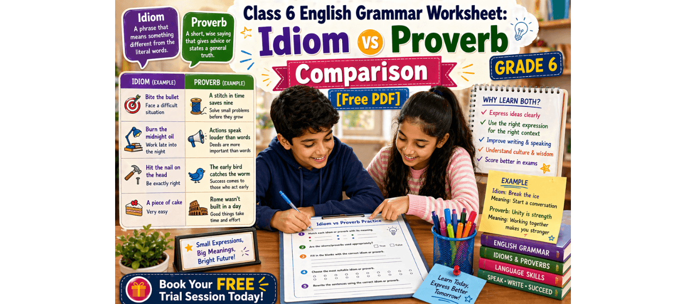 Class 6 English Grammar Worksheet Idiom vs Proverb Comparison [Free PDF].png