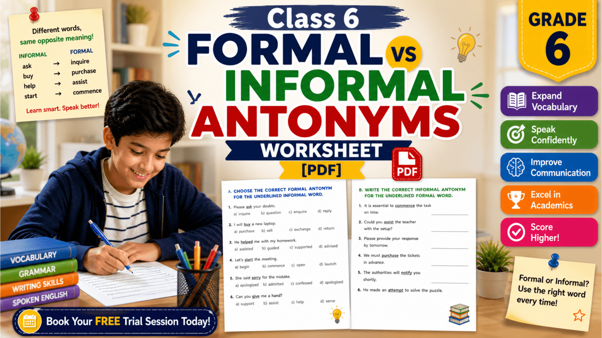 Class 6 Formal vs Informal Antonyms Worksheet [PDF].png