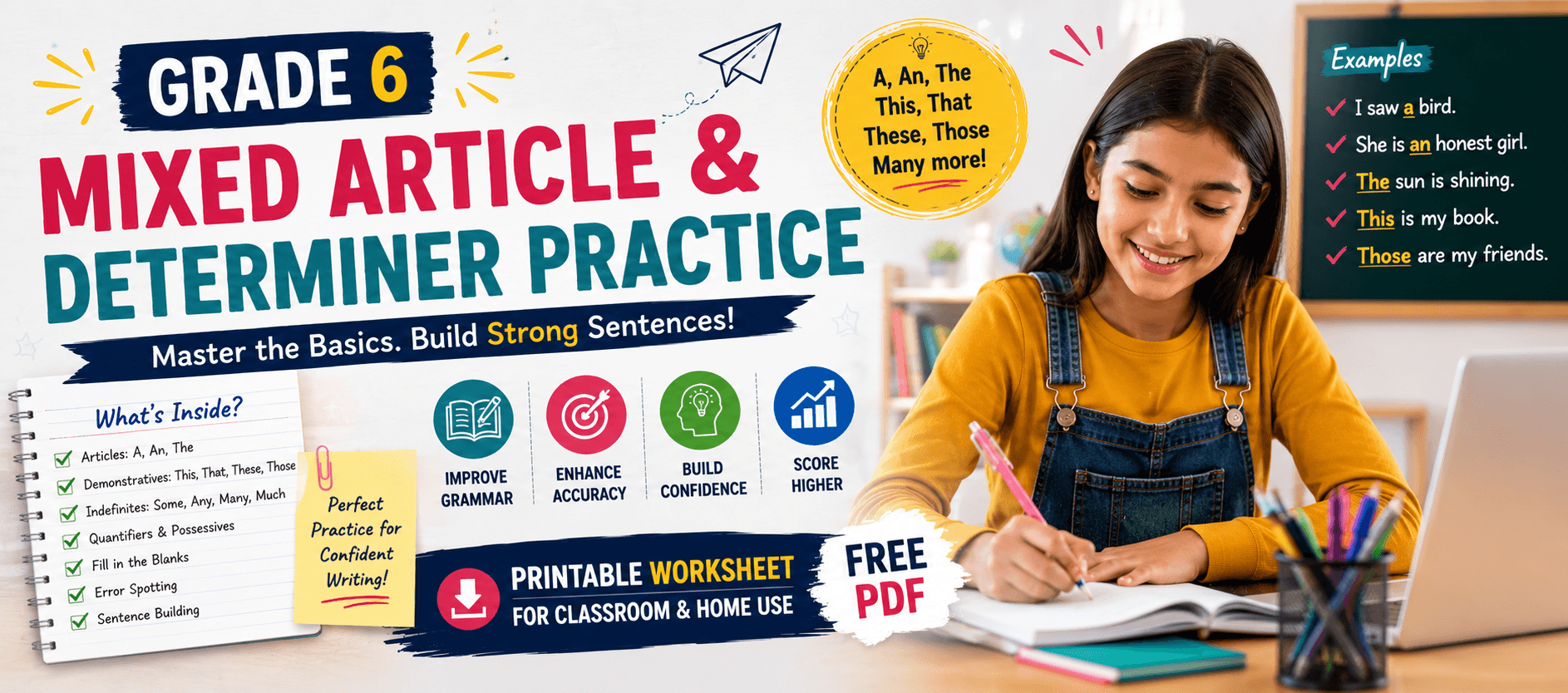 Class 6 Grammar Worksheet on Articles & Determiners.png