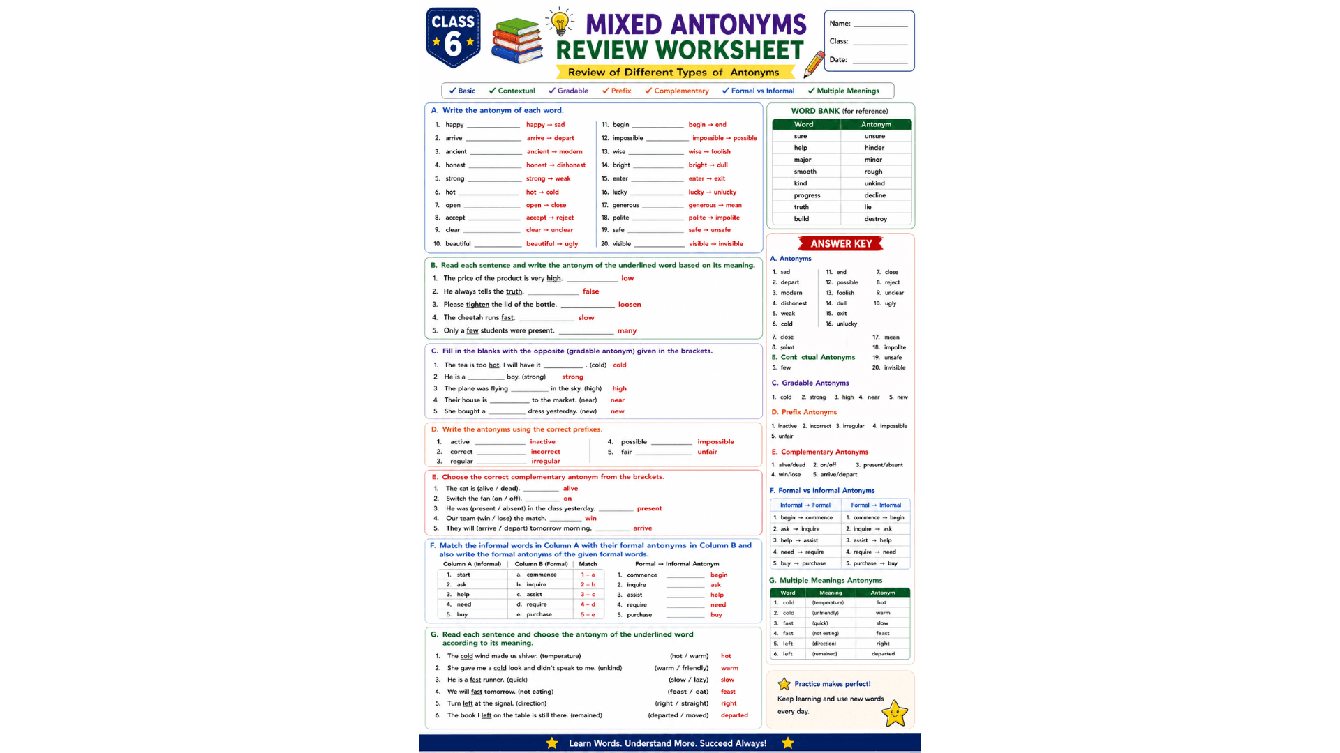 Class 6 Mixed Antonyms Review Worksheet with Answers.png