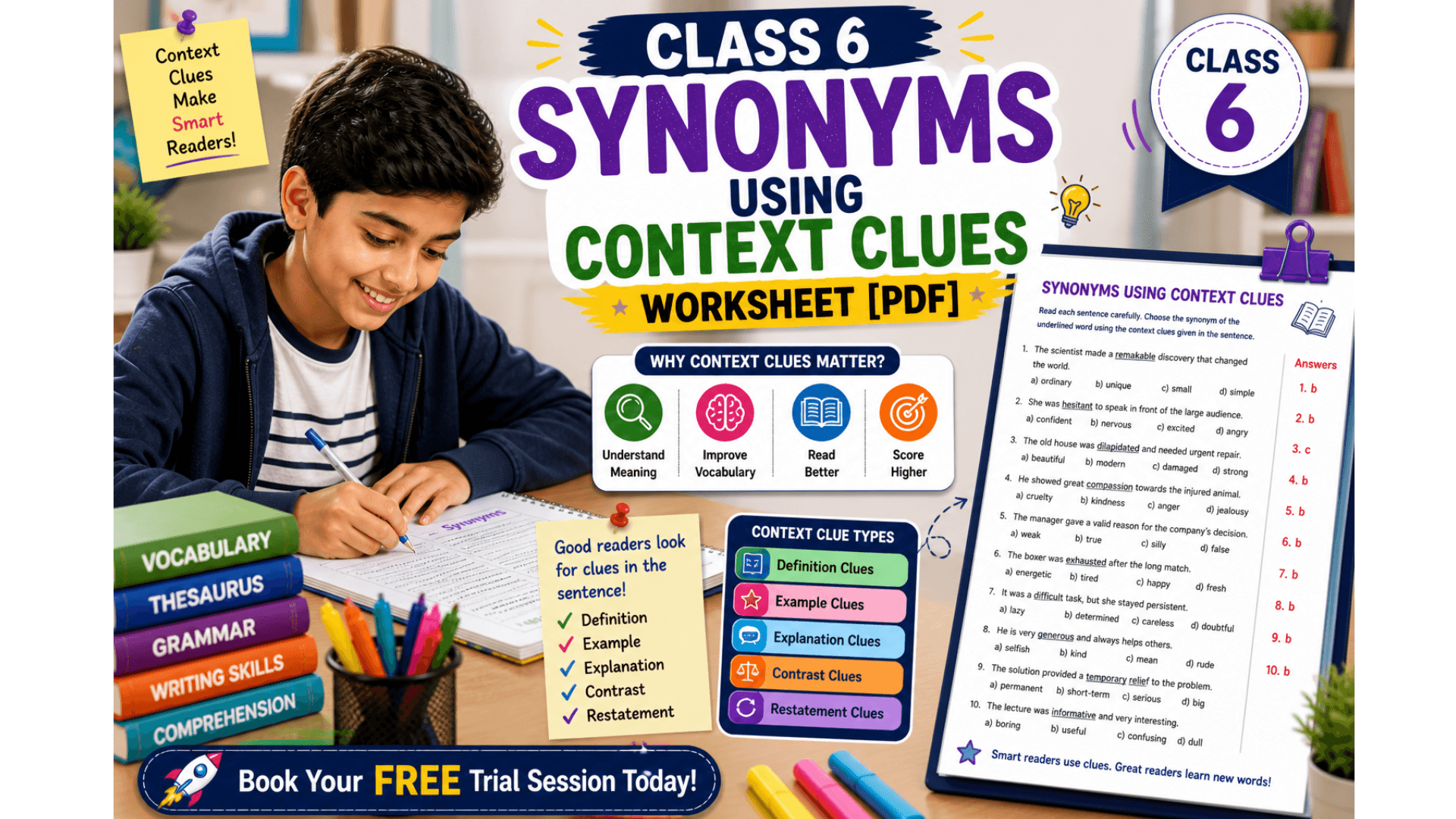 Class 6 Synonyms Using Context Clues Worksheet [PDF].png