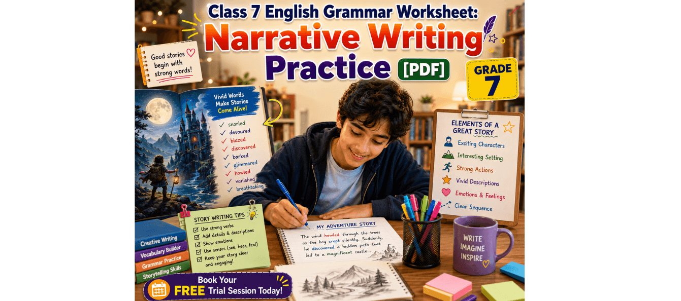 Class 7 English Grammar Worksheet Narrative Writing Practice [PDF].png