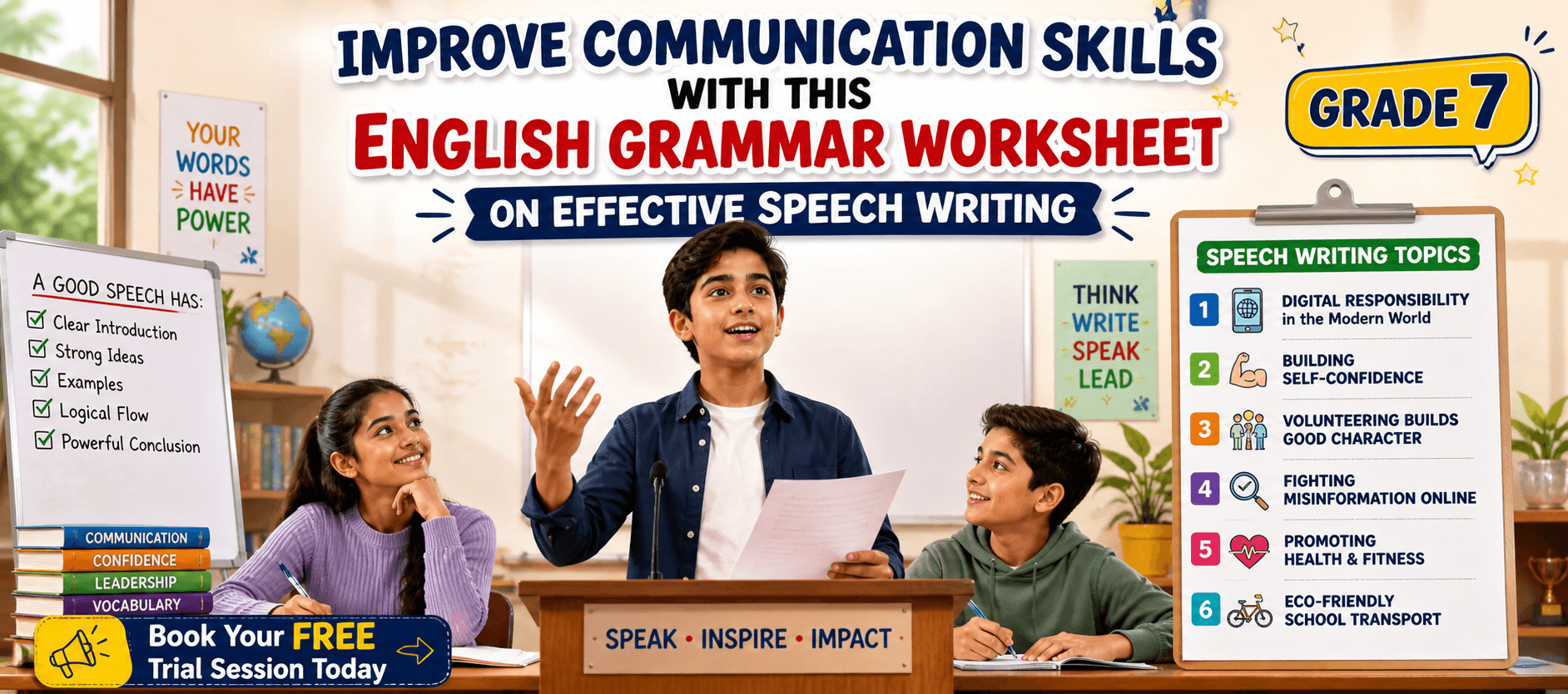 Class 7 English Grammar Worksheet on Effective Speech Writing.png