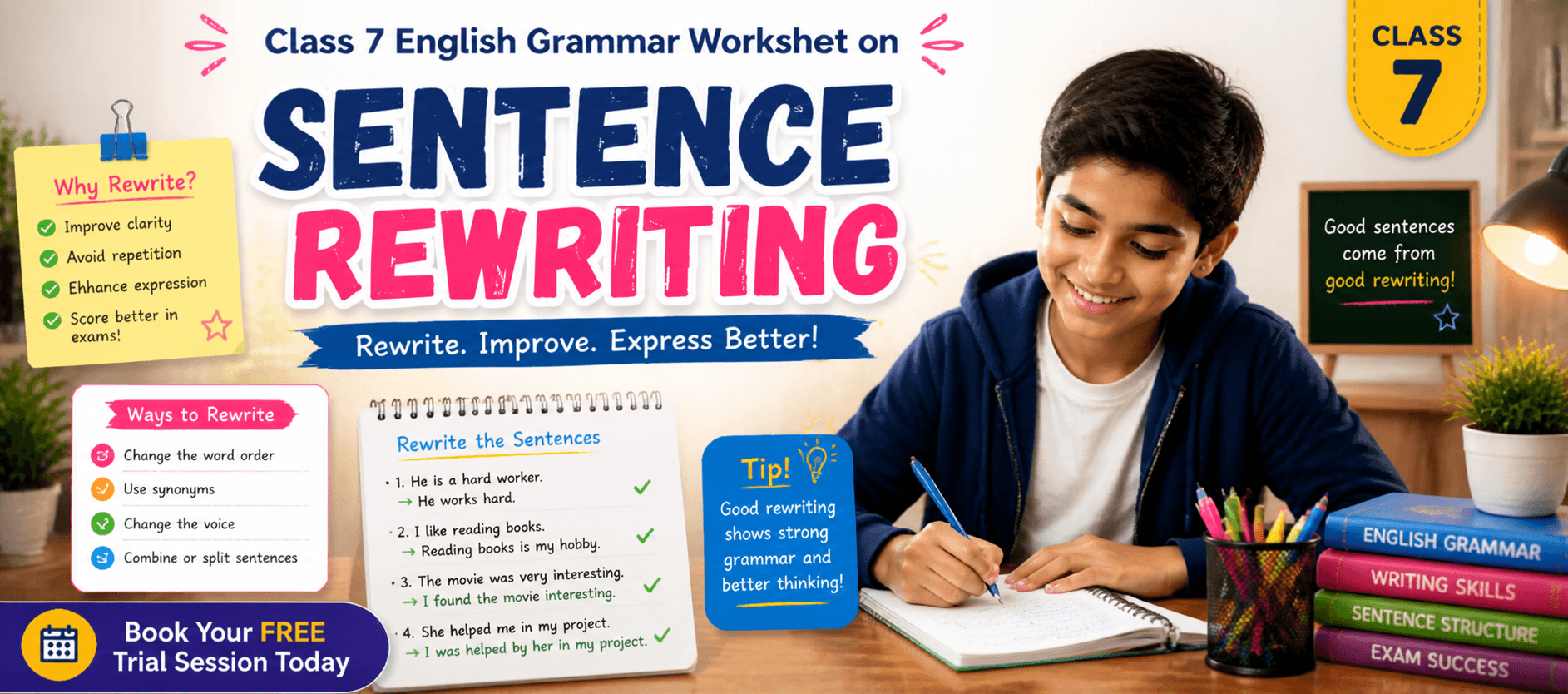 Class 7 English Grammar Worksheet on Sentence Rewriting.png