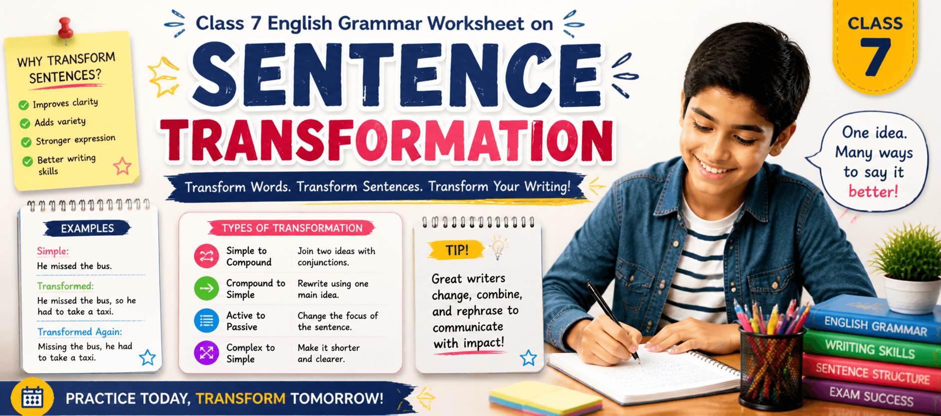 Class 7 English Grammar Worksheet on Sentence Transformation.png