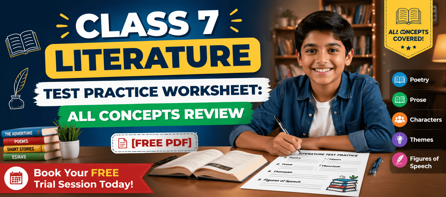 Class 7 Literature Skills Worksheet on Test Practice (All Concepts).png