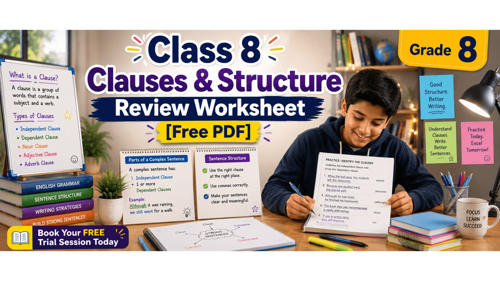 Class 8 Clauses & Structure Review Worksheet [Free PDF].png