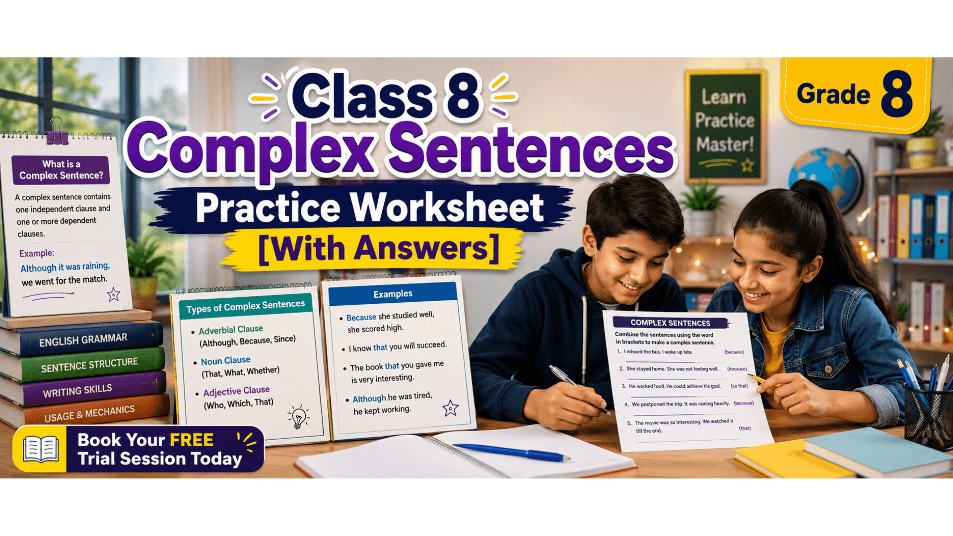 Class 8 Complex Sentences Practice Worksheet [With Answers].png