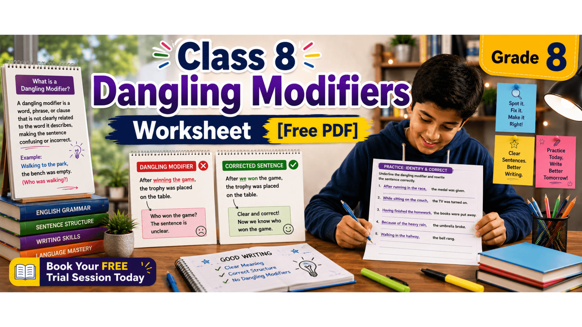 Class 8 Dangling Modifiers Worksheet [Free PDF].png