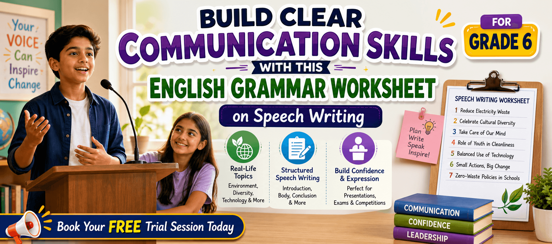 Clear Speech Writing Worksheet for Grade 6 English Students.png