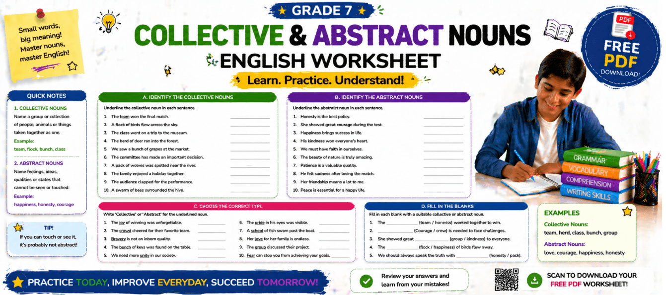 Collective & Abstract Nouns Grade 7 Worksheet [Free PDF].png