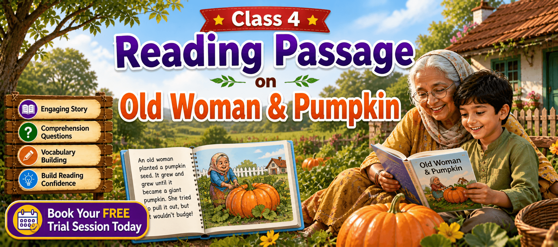 Easy English Reading Passage on Old Woman and the Pumpkin.png