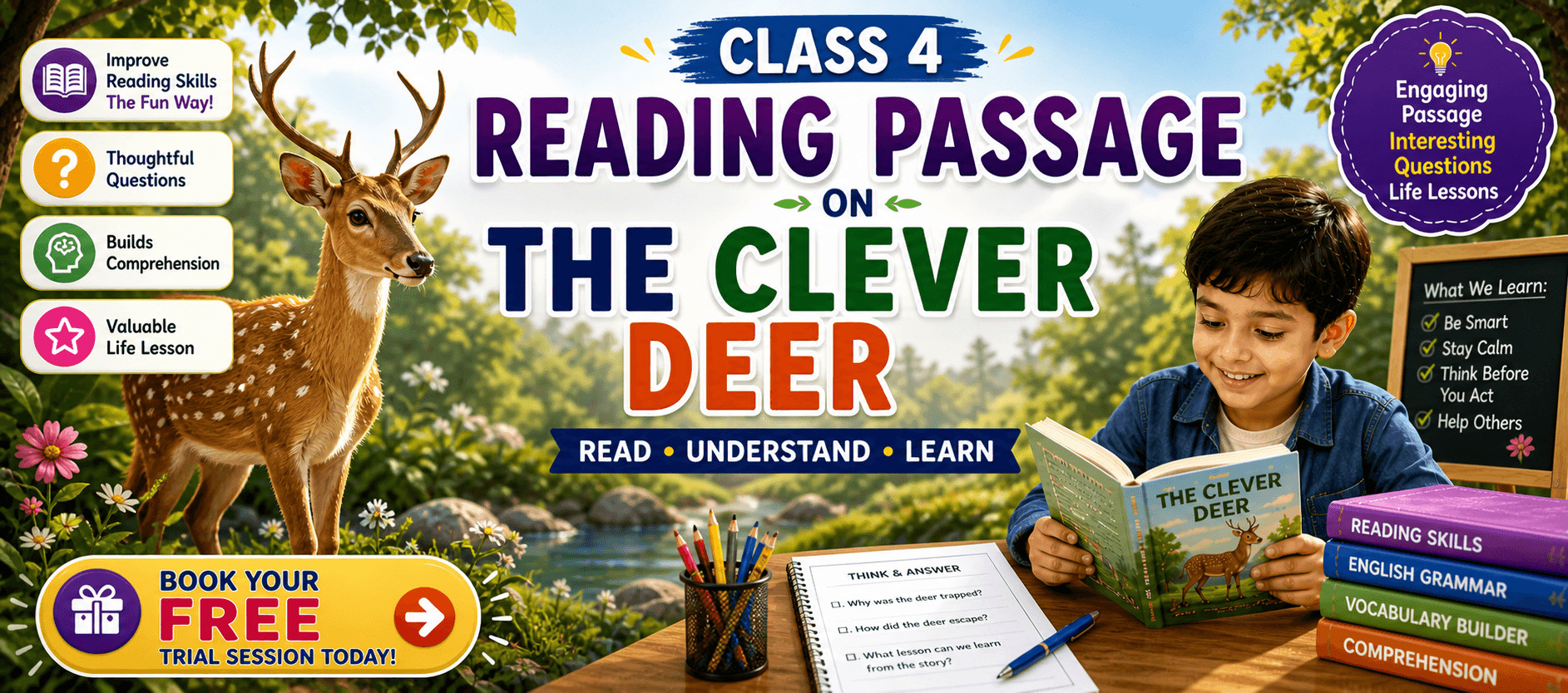 Easy English Reading Passage on The Clever Deer for Kids.png
