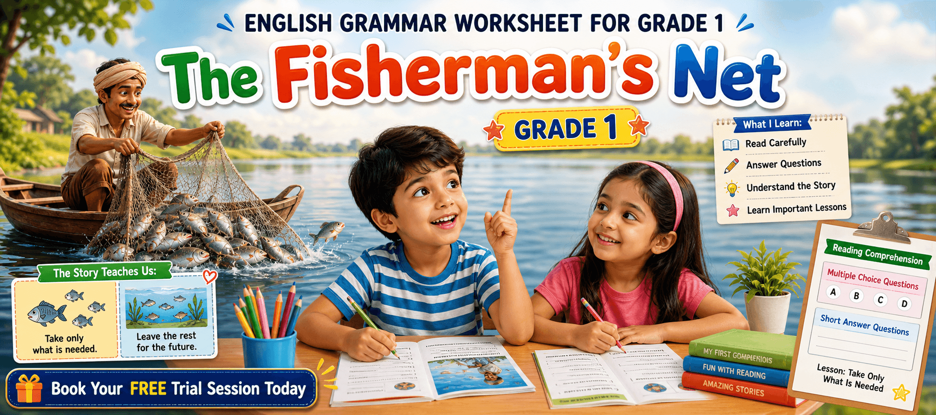 Easy English Reading Passage on The Fisherman’s Net for Kids.png