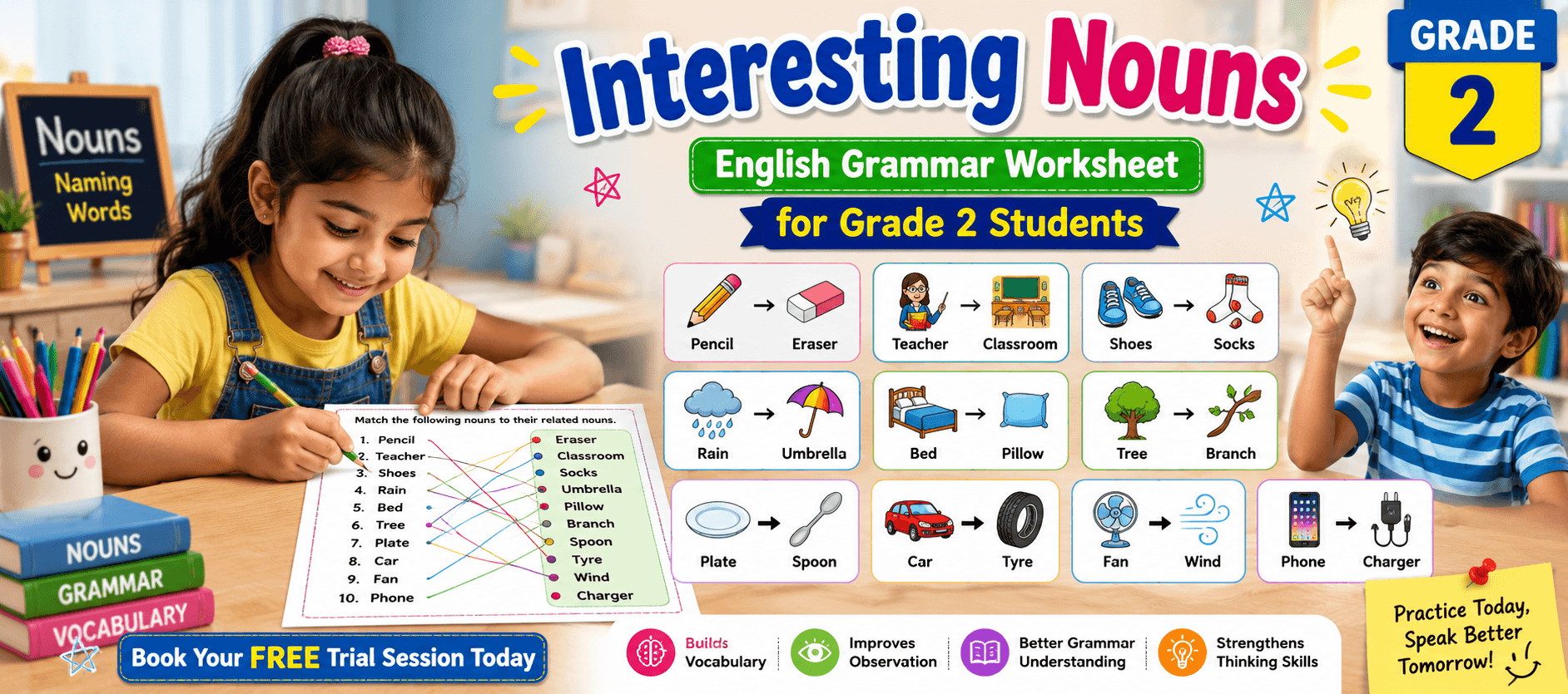 Easy Nouns Matching Worksheet for Class 2 Students.png
