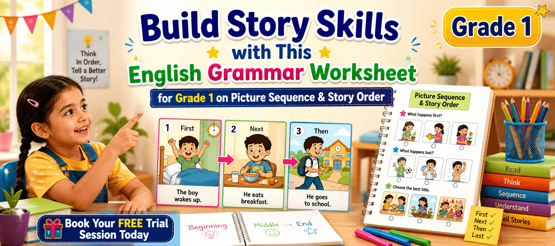 English Grammar Worksheet for Class 1 Picture Sequence Skills.png