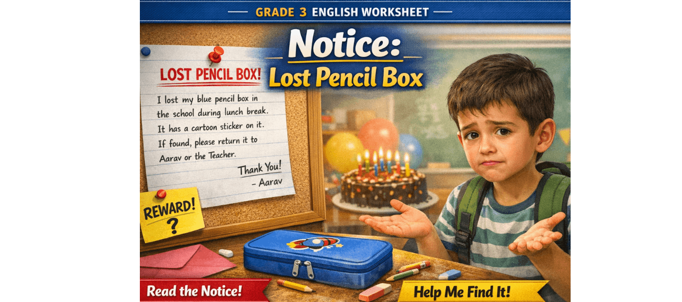 English Reading Passage Worksheet for Grade 3 Notice Writing Practice.png