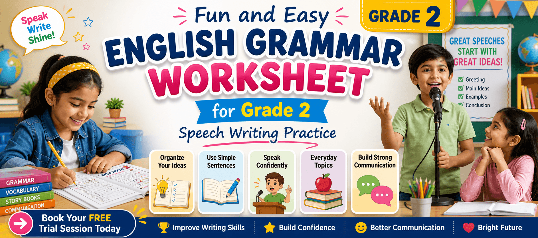 English Worksheet PDF for Class 2 Basic Speech Writing Skills.png