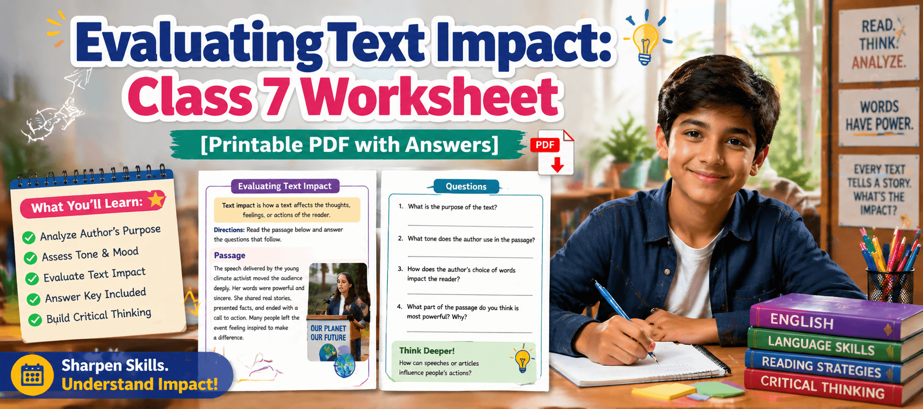 Evaluating Text Impact: Class 7 Worksheet [Printable PDF with Answers].png