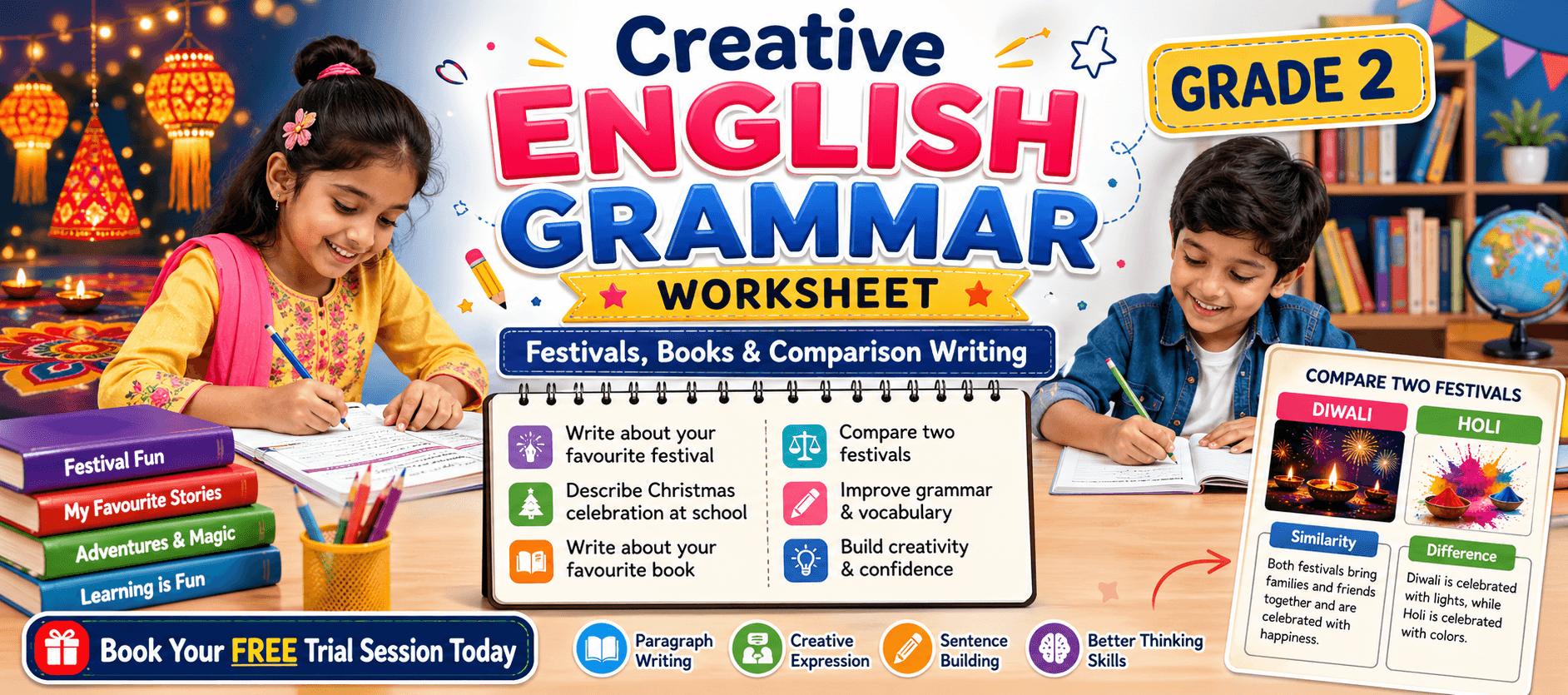 Festivals and Books English Grammar Exercises for Grade 2 Kids.png