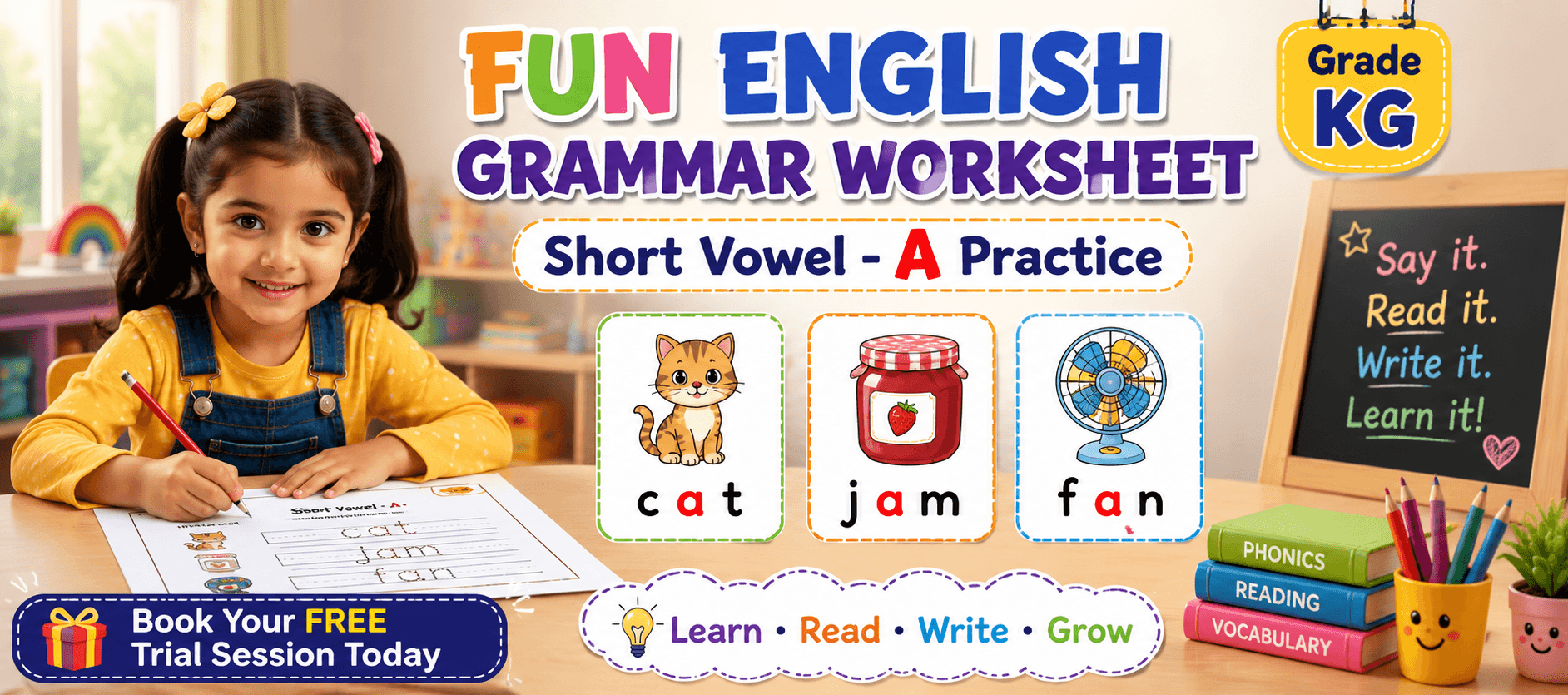 Fun Short Vowel A Phonics Practice Sheet for Class 1.png