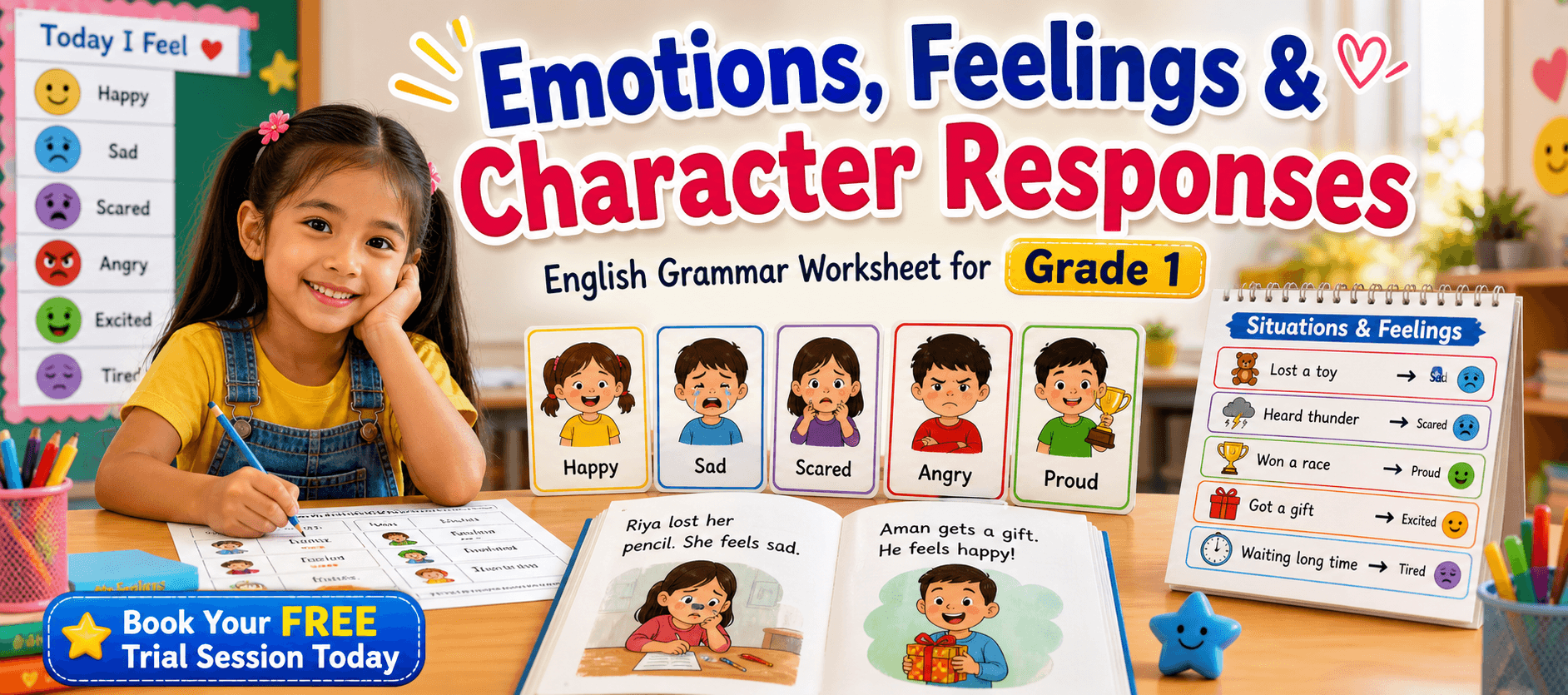 Grade 1 Worksheet on Feelings, Emotions, and Simple Responses.png