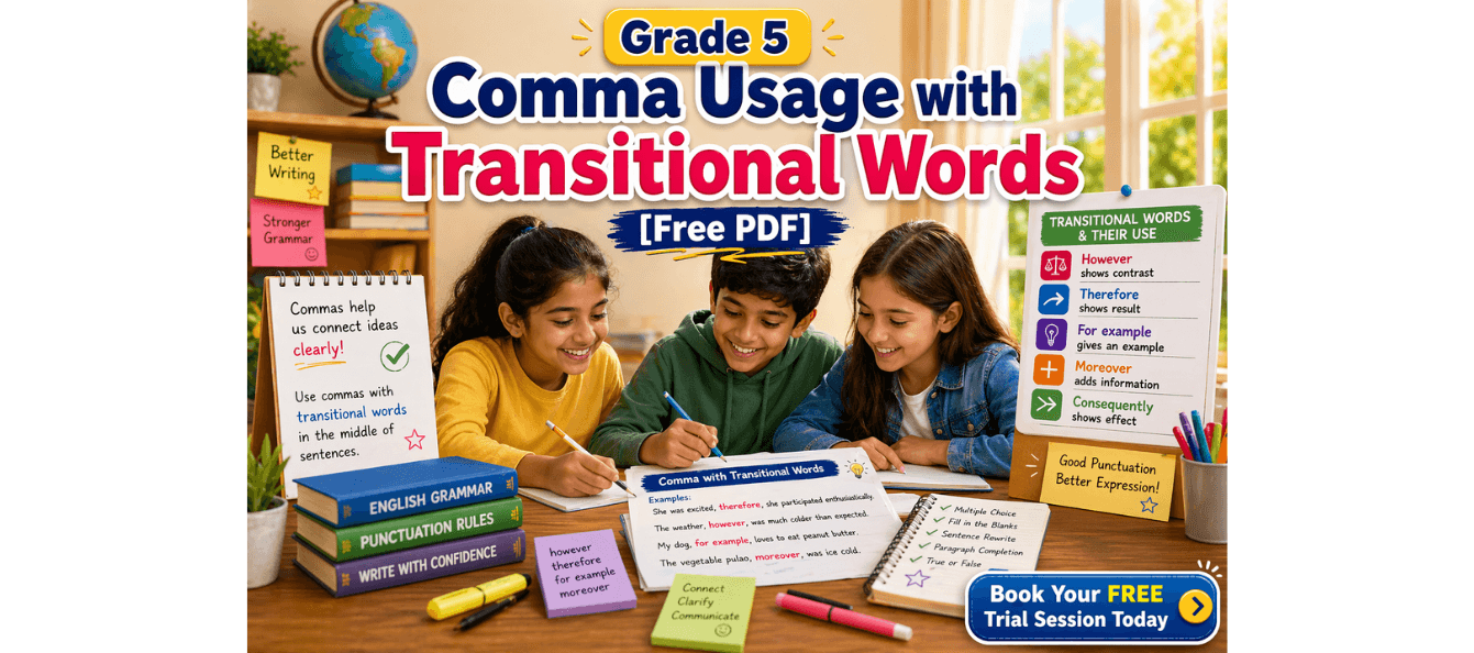Grade 5 Comma Usage with Transitional Words [Free PDF].png