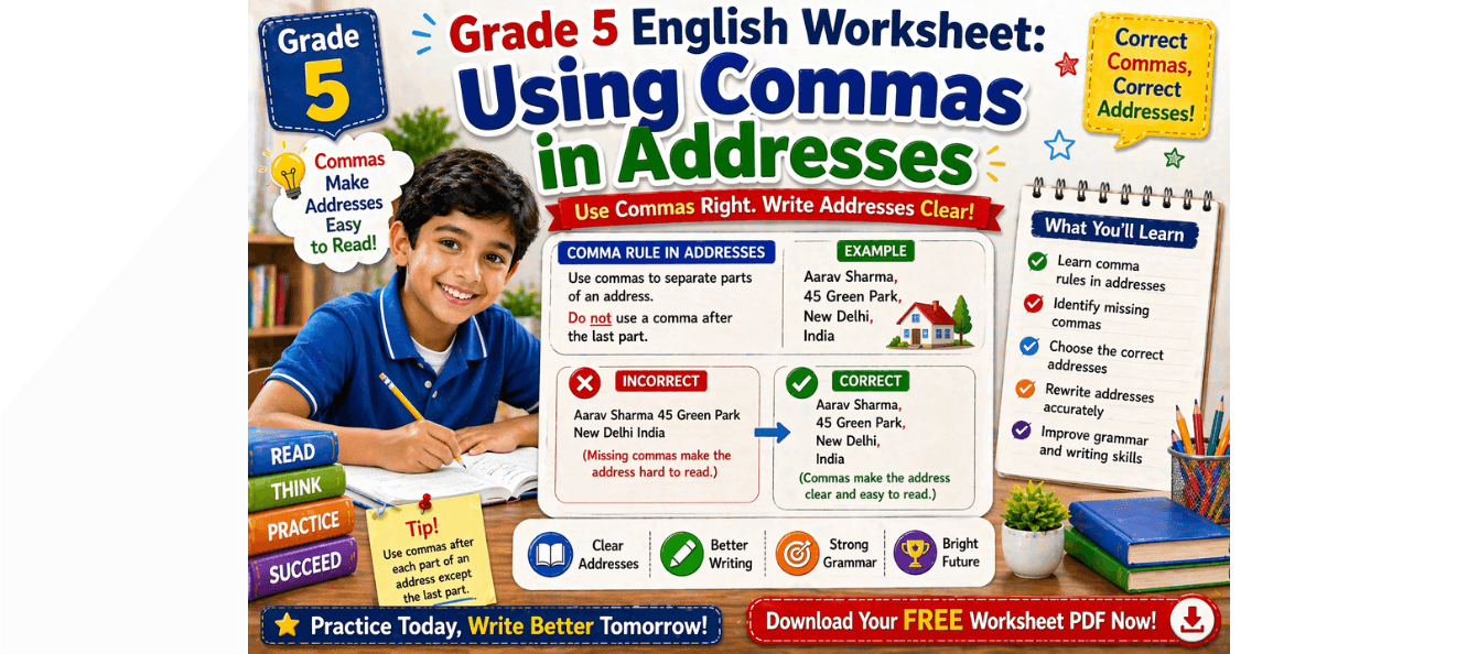 Grade 5 English Worksheet Using Commas in Addresses [Free PDF].png