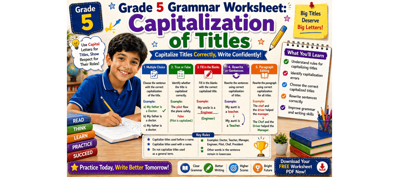 Grade 5 Grammar Worksheet Capitalization of Titles – Printable PDF.png