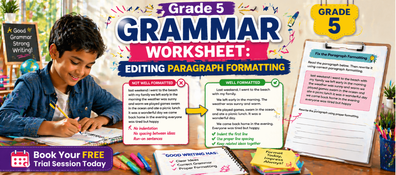 Grade 5 Grammar Worksheet_ Editing Paragraph Formatting [Free PDF].png